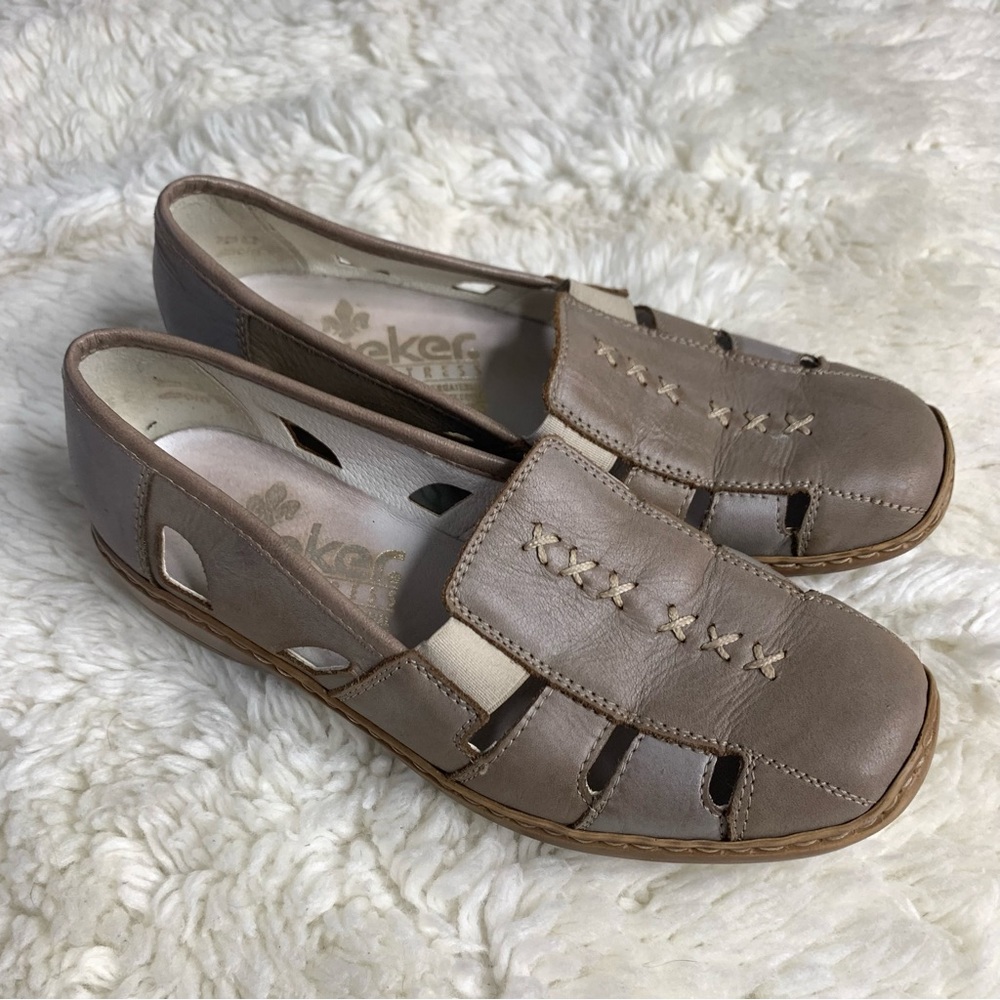 Rieker Denise Loafer Slip On Sz 37 Leather Comfort Taupe Shoes US 6